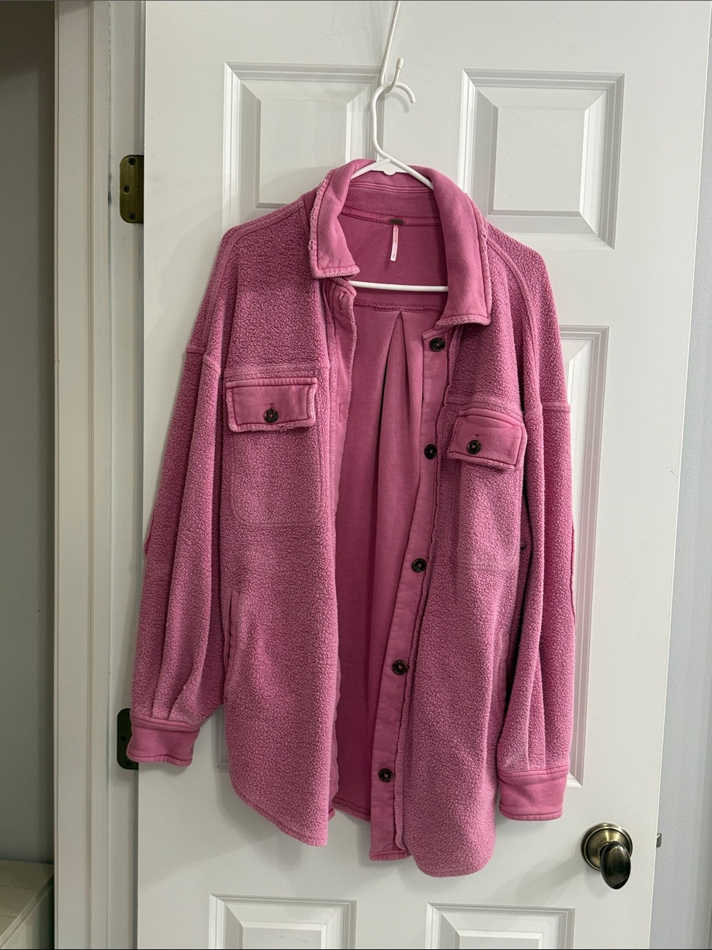 Free People Pink Button-Front RUBY Fleece Shacket
